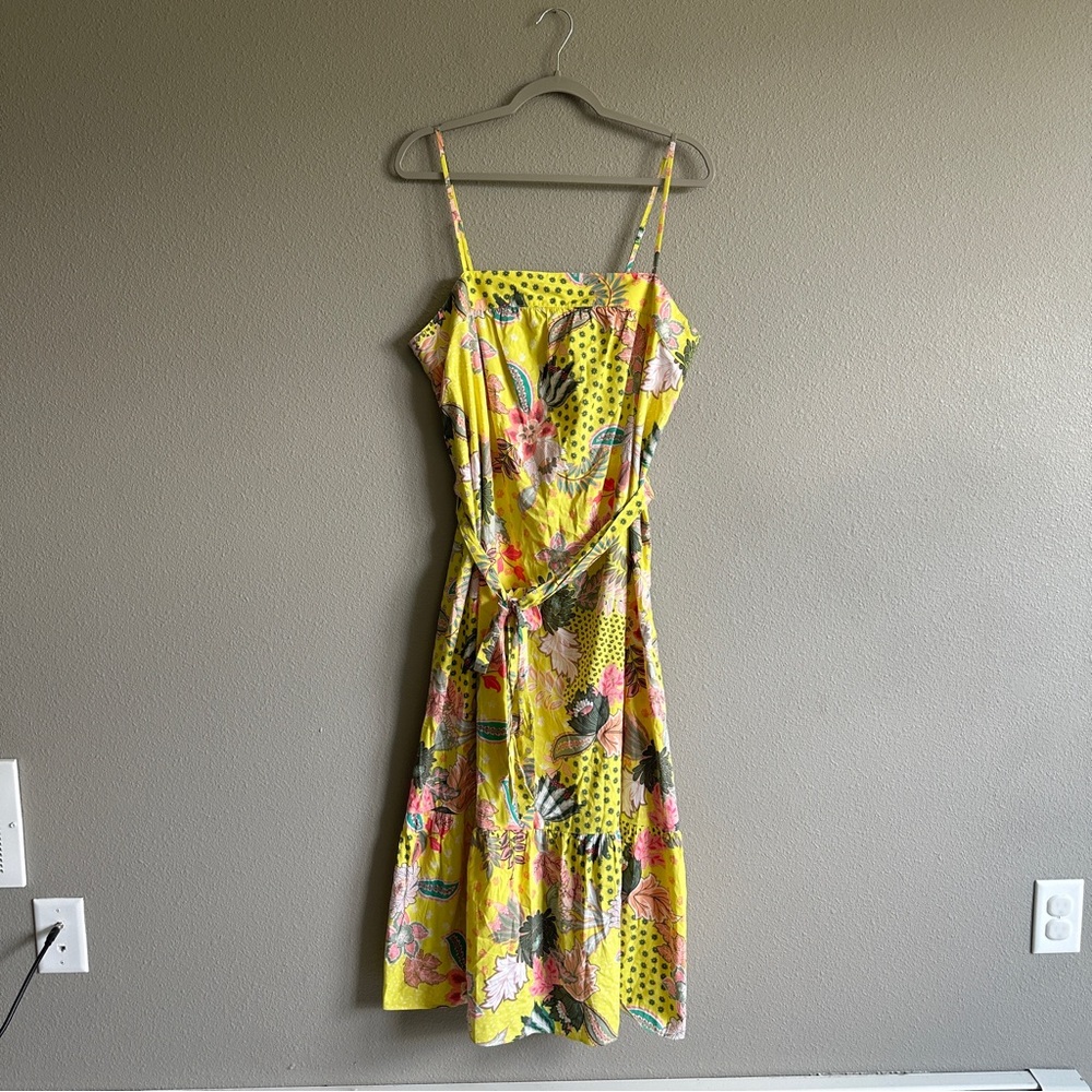 Loft Floral Yellow Tie Waist Maxi Dress 12